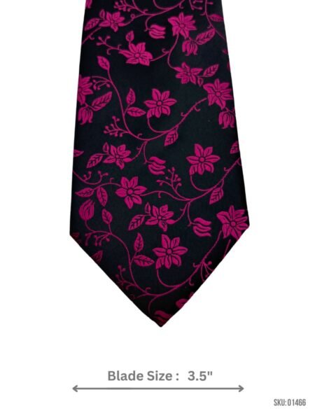 Black Tie with Elegant Pink Floral Design