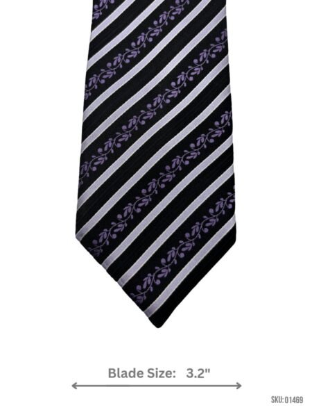 Black Tie with Purple and Silver Stripes