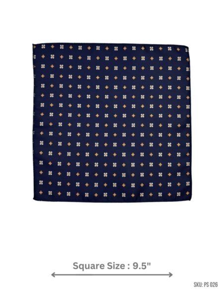 Navy Blue Pocket Square with Floral Pattern