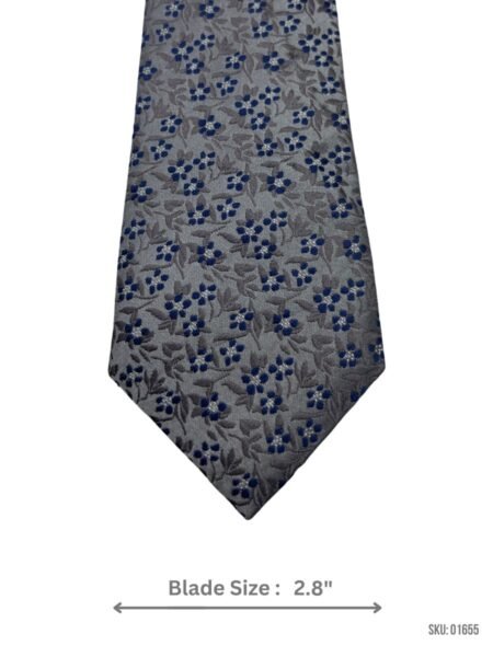 Gray Tie with Blue Floral Pattern for a Classic Elegant Look