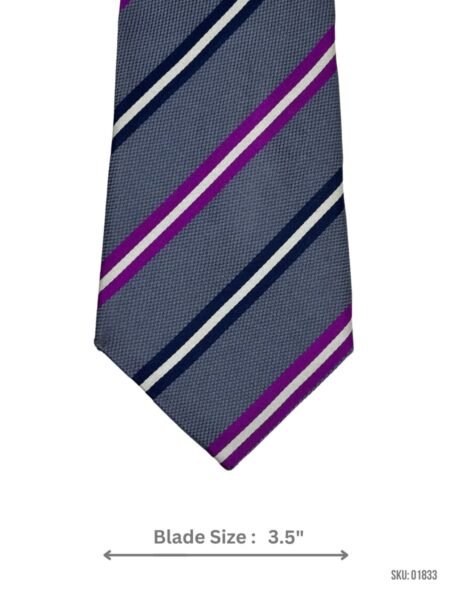 Sleek Gray Tie Featuring Purple, White & Navy Accents