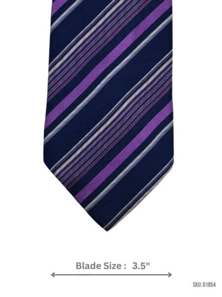 Navy Tie with Bold Purple and White Stripes