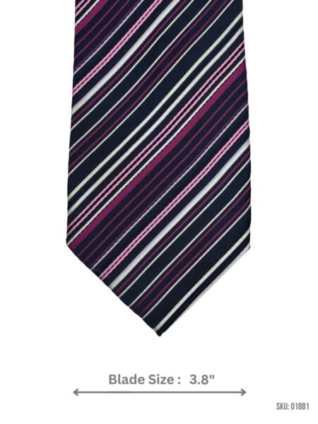 Navy Blue Tie with Pink and White Stripes