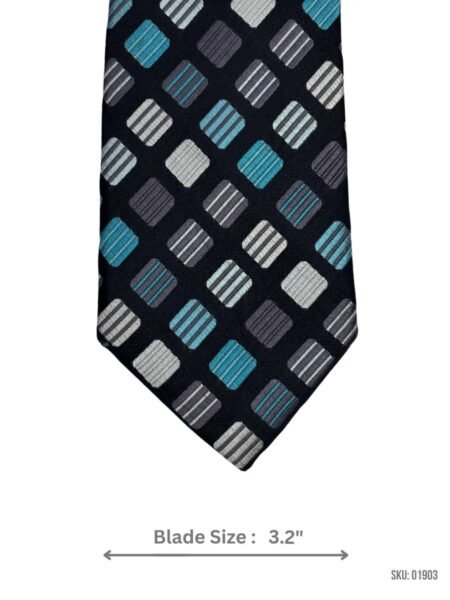 Black Tie with Teal and Gray Checkered Pattern
