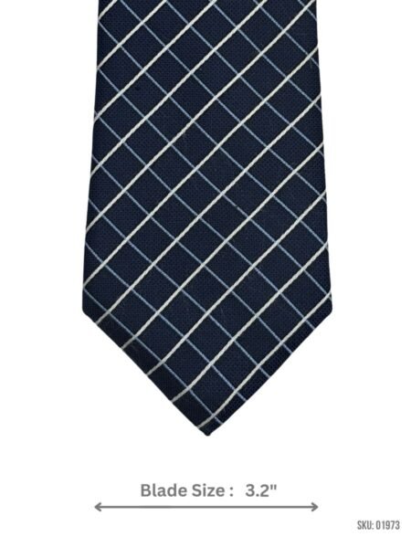 Navy Tie with White Windowpane Pattern