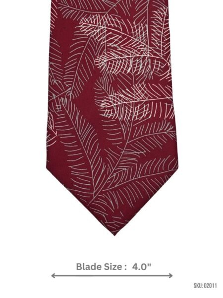 Maroon Tie with White Leaf Print