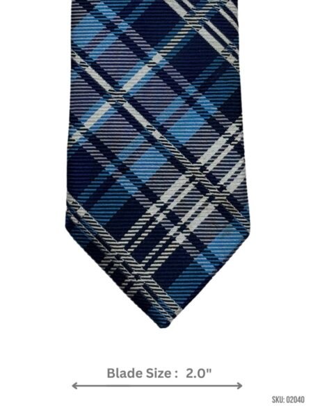 Sophisticated Navy Blue Plaid Tie with Light Blue Accents