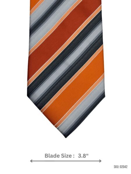 Vibrant Orange Tie with Bold Gray and White Stripes