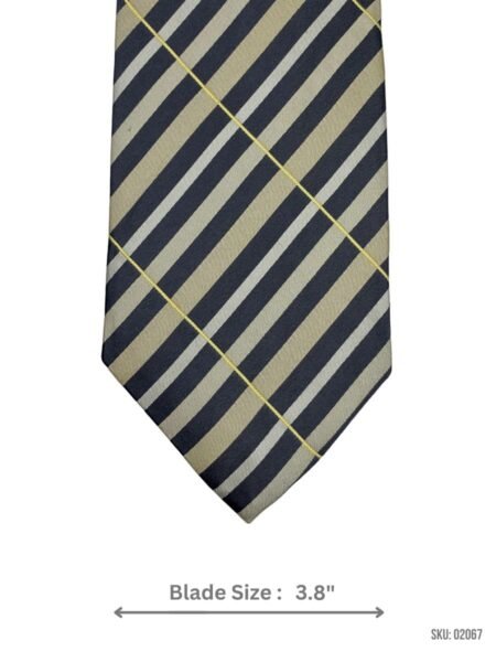 Olive and Yellow Striped Silk Tie with Diagonal Pattern