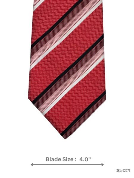 Bold Red Tie with Black and White Striped Pattern
