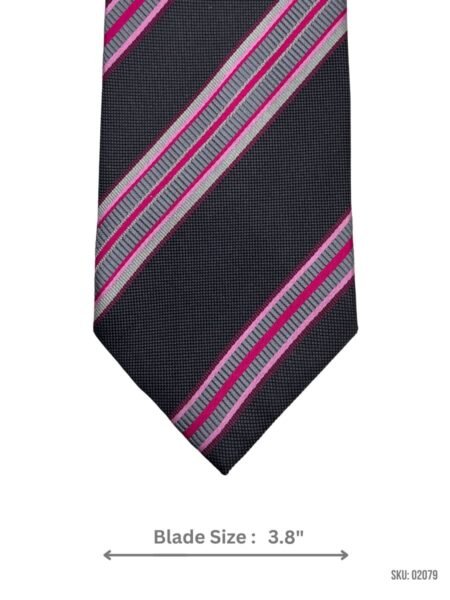 Black Tie with Pink and Gray Stripes