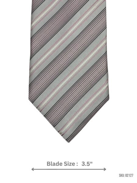 Silver Tie with Pink and Black Stripes