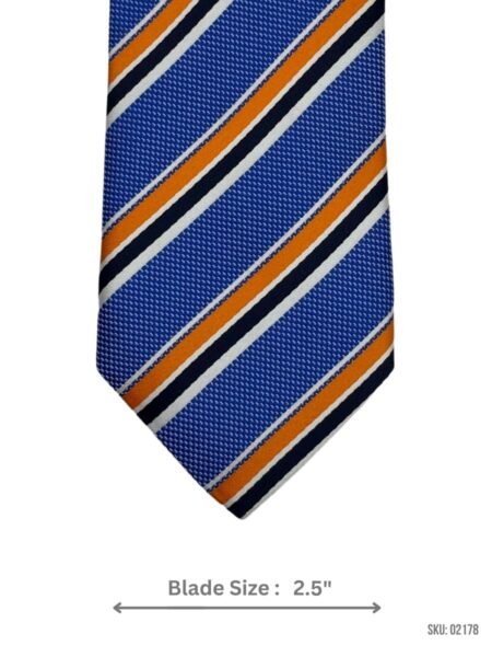 Blue Tie with Orange and White Stripes