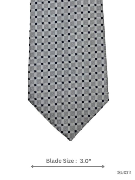 Silver and Navy Patterned Tie