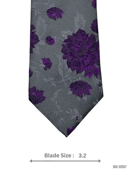 Charcol grey with Purple Floral Tie