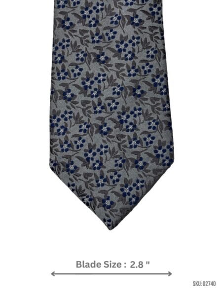 Grey Floral Tie with Blue Accents