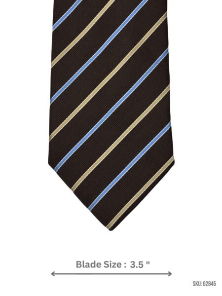 Brown Tie with Beige & Light Blue Diagonal Stripes