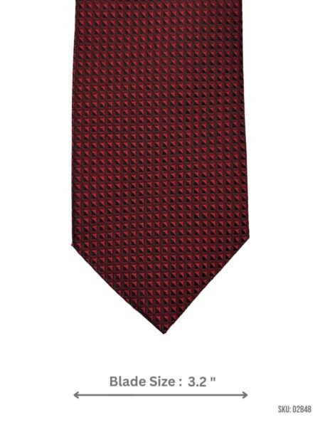 Deep Red Tie with Black Pyramid Geometric Texture