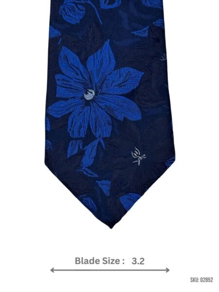 Navy Blue Floral Tie with Blue Pattern for Stylish Formal Wear