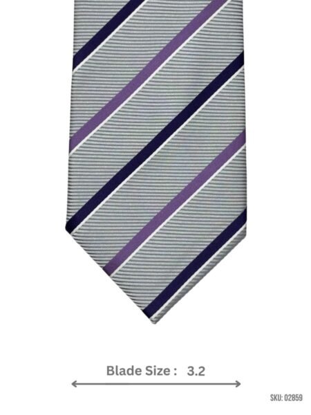 Silver Grey Tie with Purple & Navy Diagonal Stripes