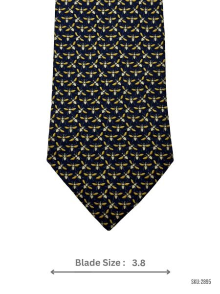 Navy Blue Tie with Yellow Bee Pattern