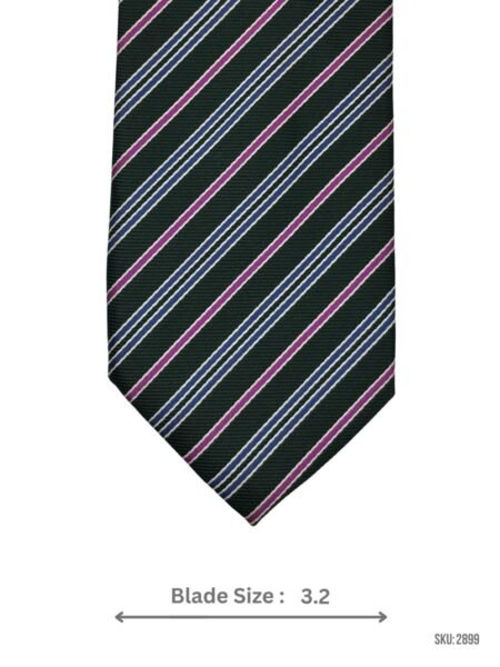 Dark Green Tie with Pink & White Diagonal Stripes
