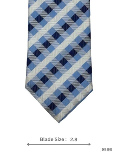 Light Blue, White & Navy Checkered Pattern Tie