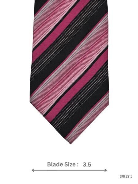 Black Tie with Pink & Grey Diagonal Stripes
