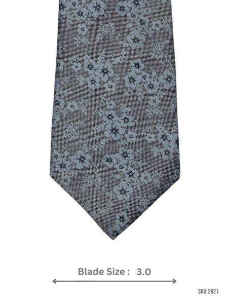 Grey Tie with Blue Floral Pattern