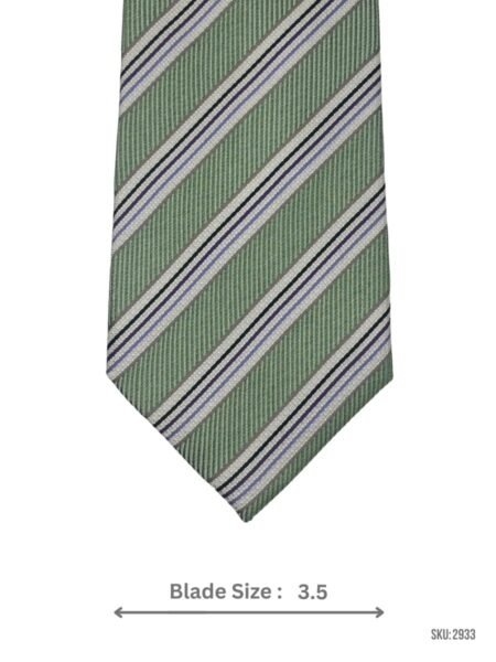 Sage Green Tie with Grey, White & Navy Stripes