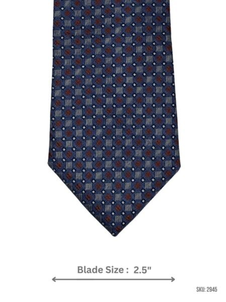 Navy Blue Tie with Brown & White Geometric Micro Pattern