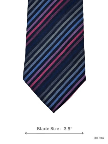 Navy Tie with Blue, Grey & Magenta Diagonal Stripes