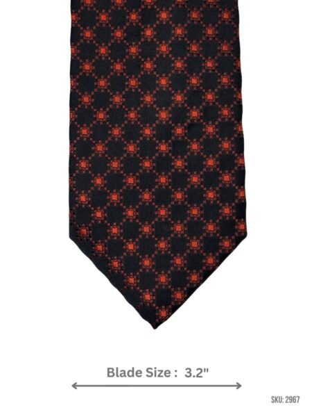 Black Tie with Rust Orange Geometric Micro Pattern