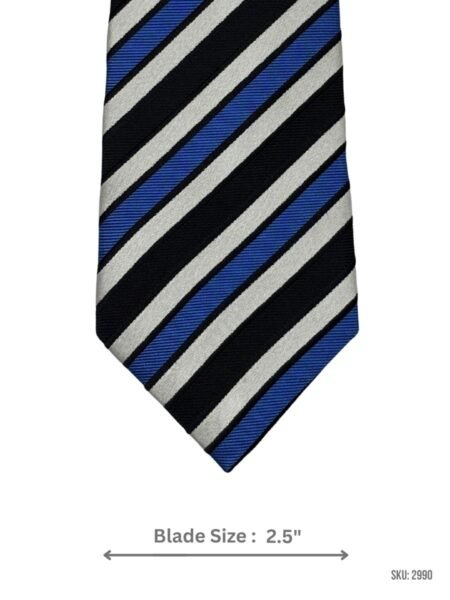 Black Tie with Royal Blue & White Diagonal Stripes