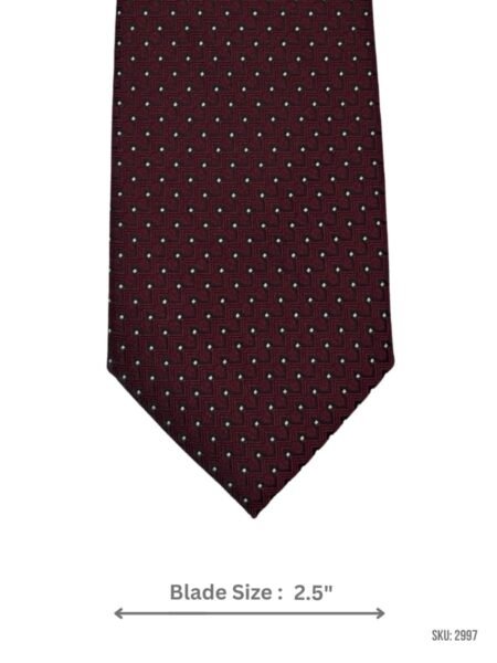 Burgundy Tie with Black Geometric Step Pattern and White Micro Dots