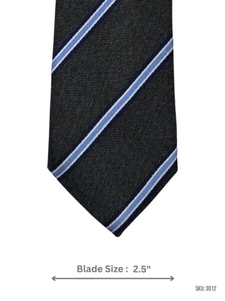 Charcoal Grey Tie with Navy, Light Blue & White Diagonal Stripes