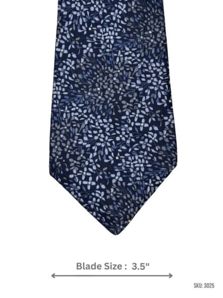 Navy Blue Tie with Light Blue & Grey Leaf Floral Pattern