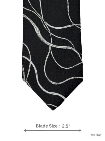 Black Tie with Silver Abstract Wave Pattern
