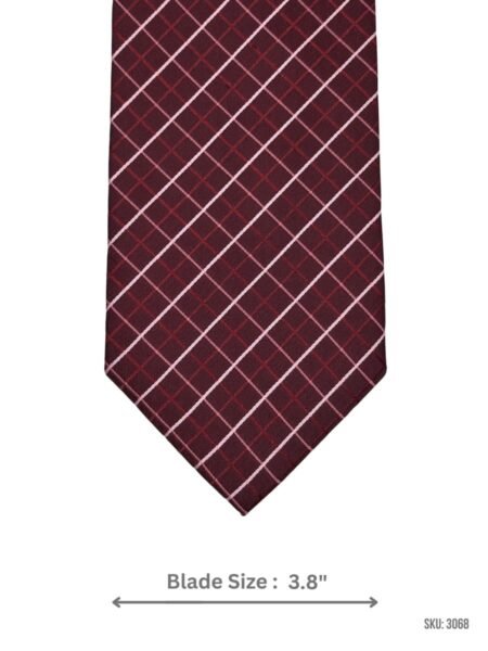 Burgundy Tie with White Grid Pattern