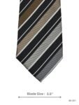 Black Tie with Tan, Light Grey & White Diagonal Stripes