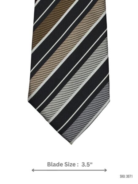 Black Tie with Tan, Light Grey & White Diagonal Stripes