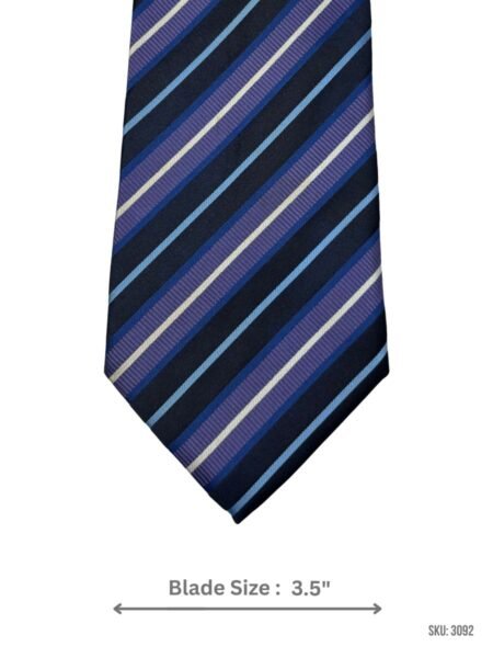 Navy Blue Tie with Purple, Light Blue and Silver Diagonal Stripes