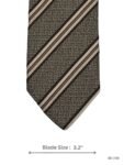 Dark Brown Tie with Beige and White Diagonal Stripes and Basketweave Texture