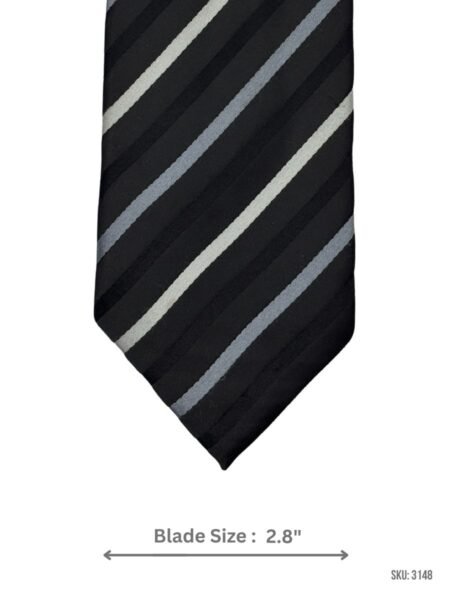 Black Tie with Off-White and Slate Gray Diagonal Stripes