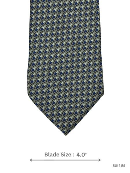 Olive Green Tie with Navy Blue Geometric Pattern