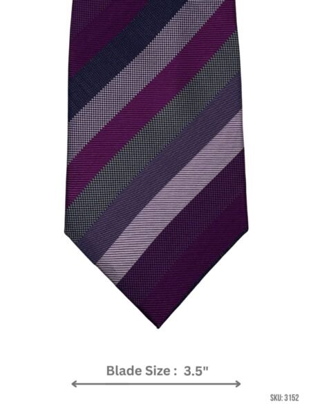 Purple Tie with Navy Blue, Lavender and Charcoal Gray Diagonal Stripes