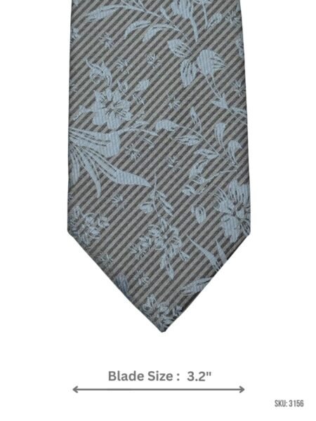 Gray Tie with Light Blue Floral Pattern and Diagonal Stripe Texture
