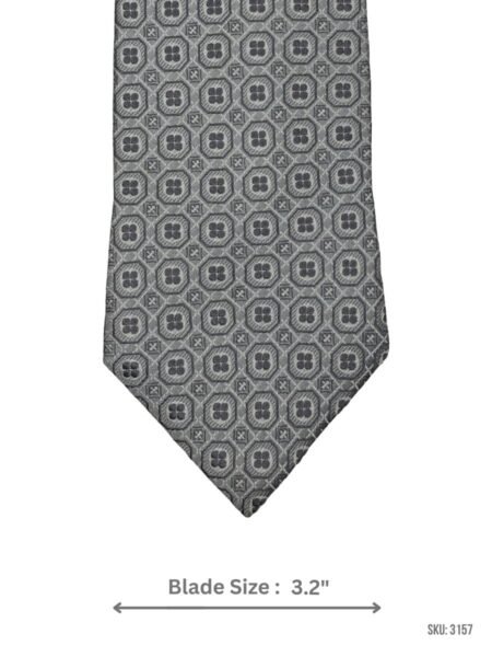 Light Gray Tie with Charcoal Gray Octagon Medallion Pattern
