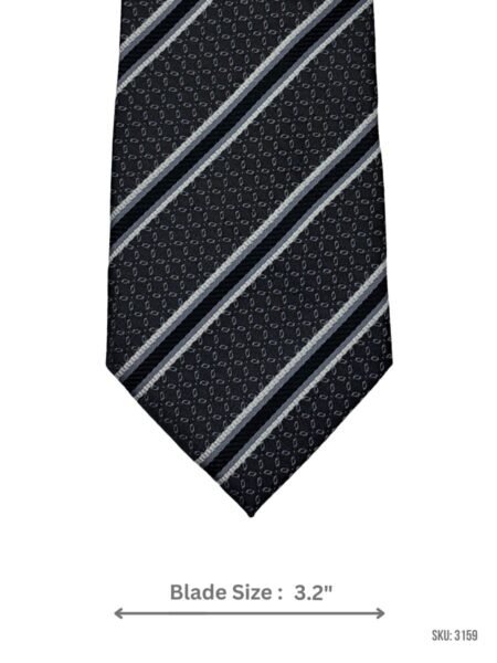 Black Tie with Silver Gray Diagonal Stripes and Micro Leaf Pattern