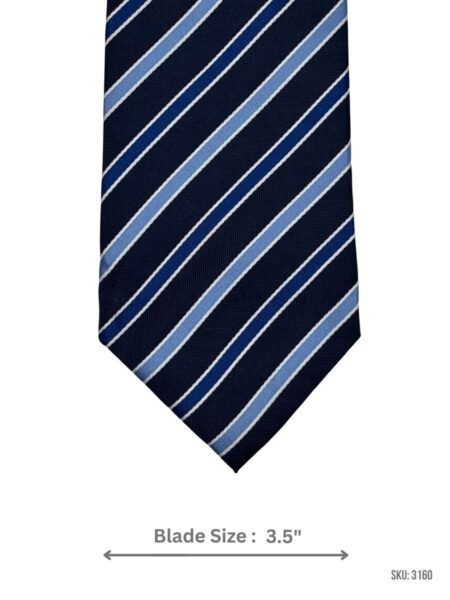 Navy Blue Tie with Light Blue and White Diagonal Stripe Pattern